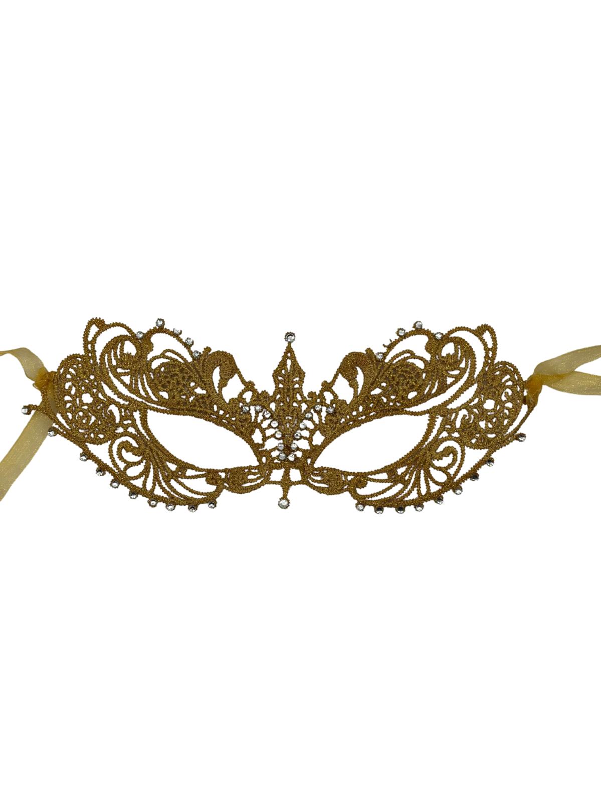 Kanten masker met strass steentjes - Goud masker - Toppers 2025 outfit