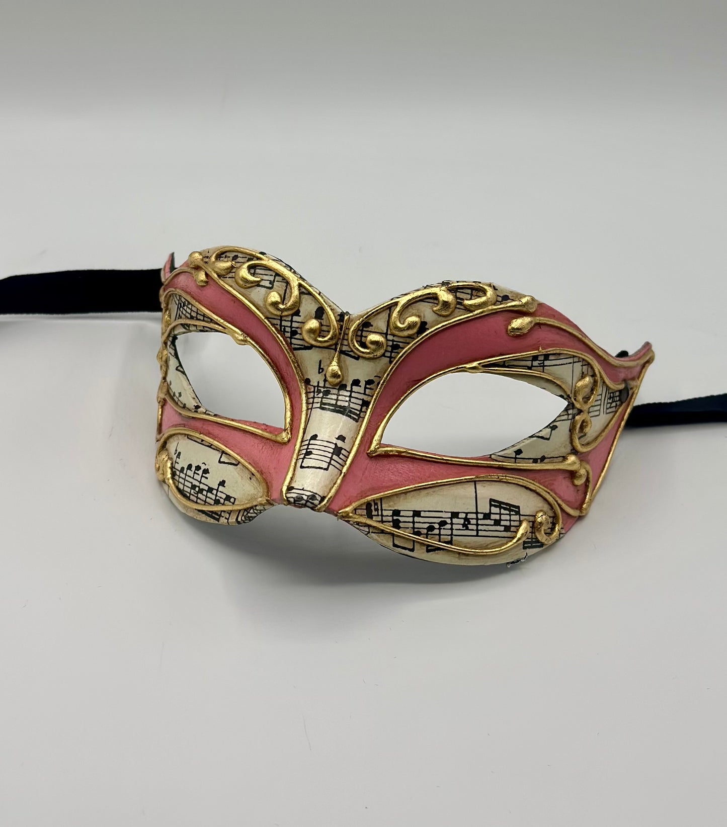 Masque de mascarade vénitien – Rose avec détails dorés et notes de musique