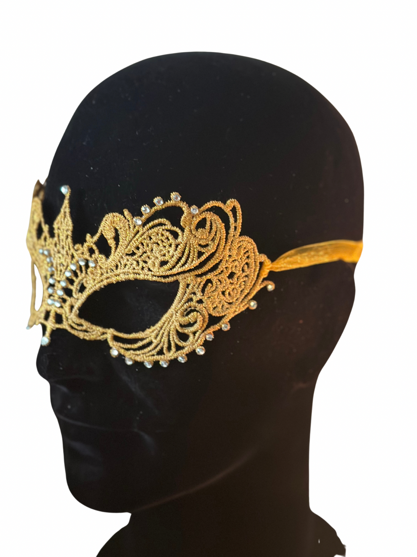 Kanten masker met strass steentjes - Goud masker - Toppers 2025 outfit