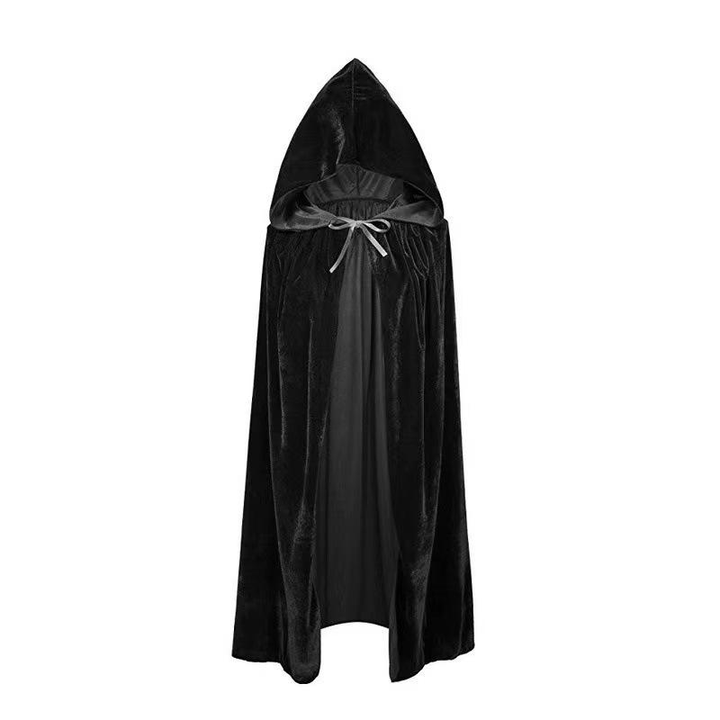 Cape à capuche en velours Halloween Horror – Noir 150 cm - Cape basique