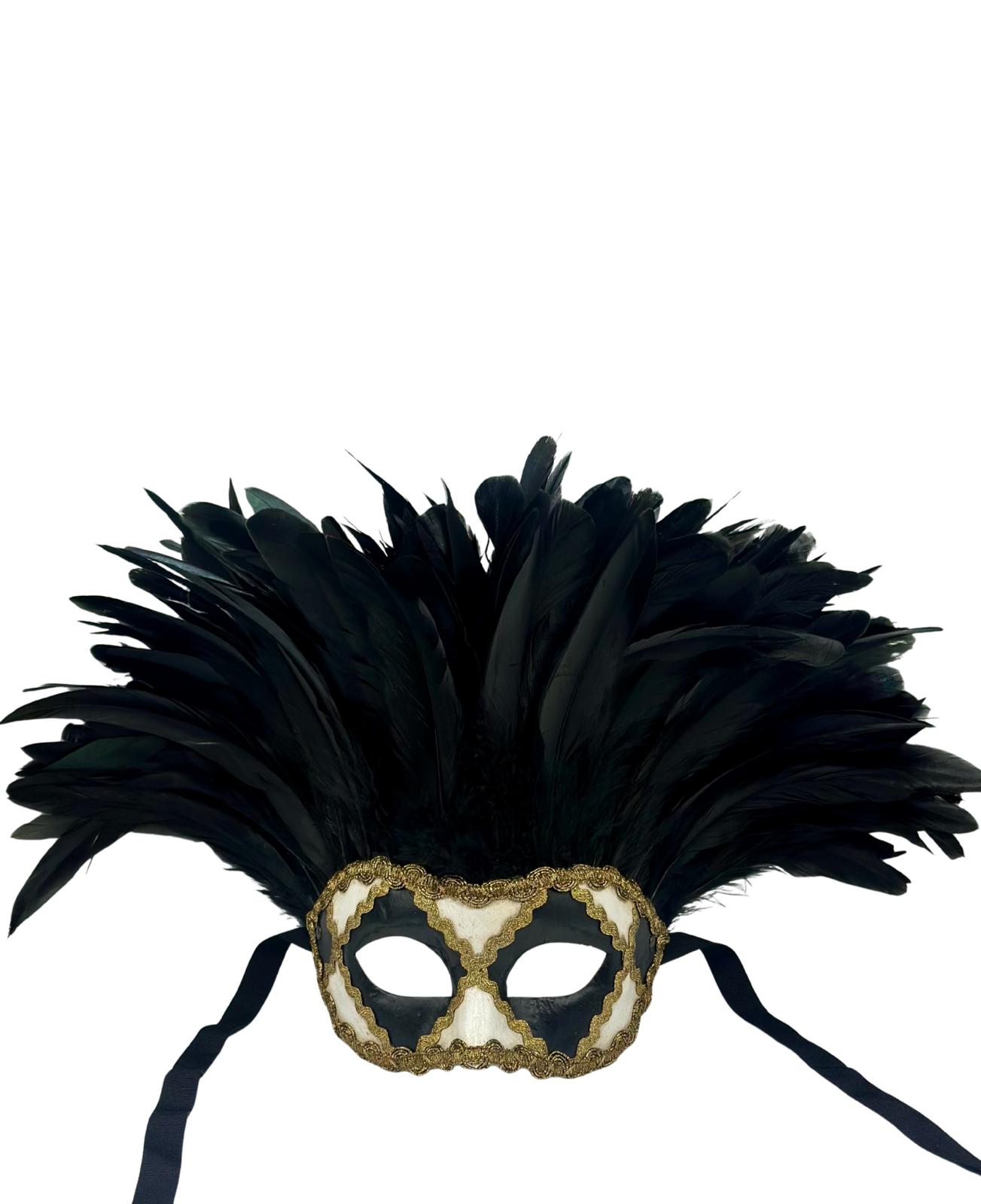 Masque de mascarade de luxe avec plumes noires - Masque de mascarade pour homme