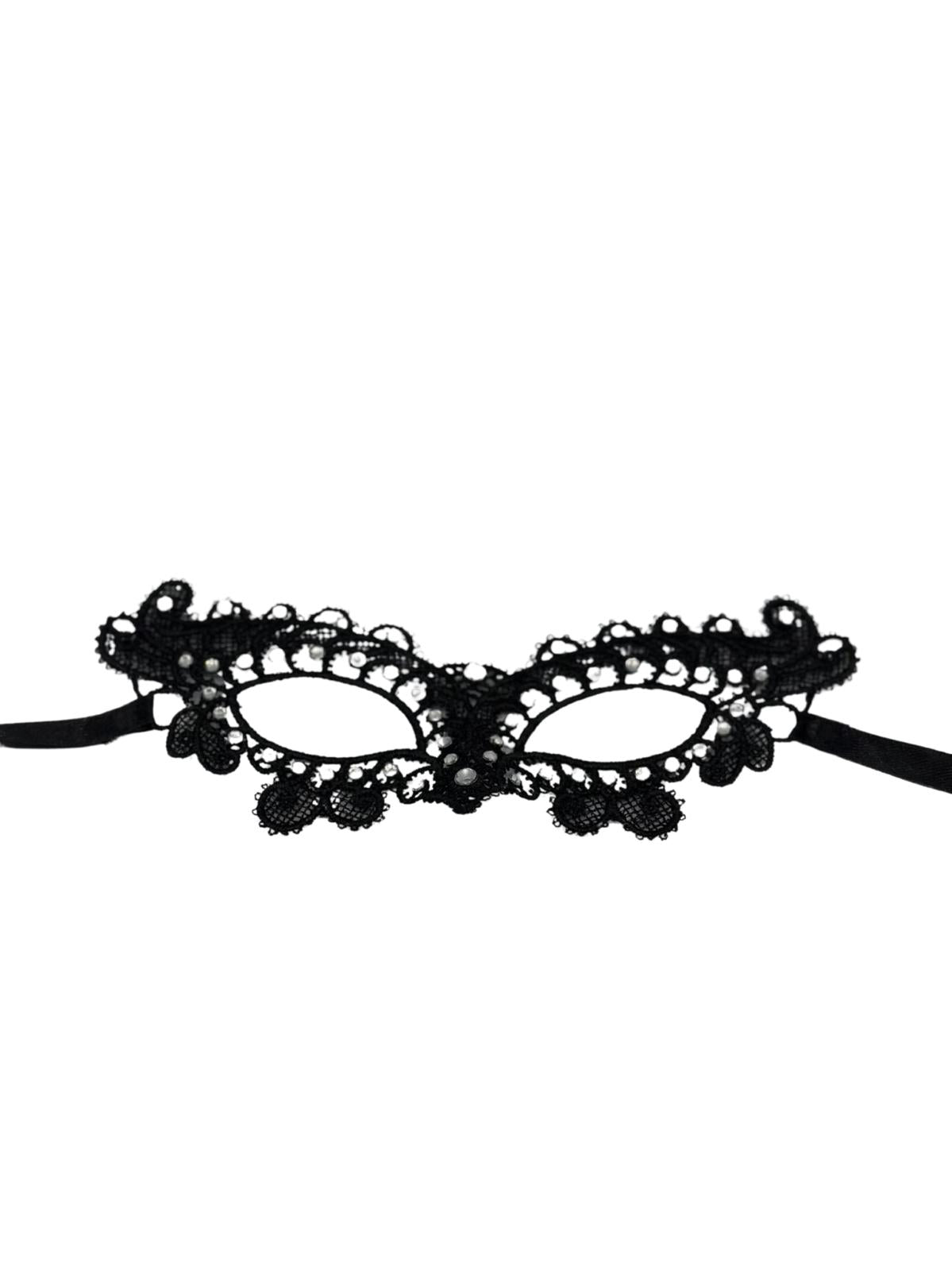Masque en dentelle noire avec strass - Masque vénitien noir