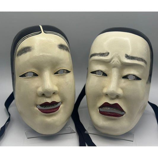 Two Japanese Noh-mask, Japanese theater mask - Koomote masks -Nohmen mask of a woman and man - Koomote masks.
