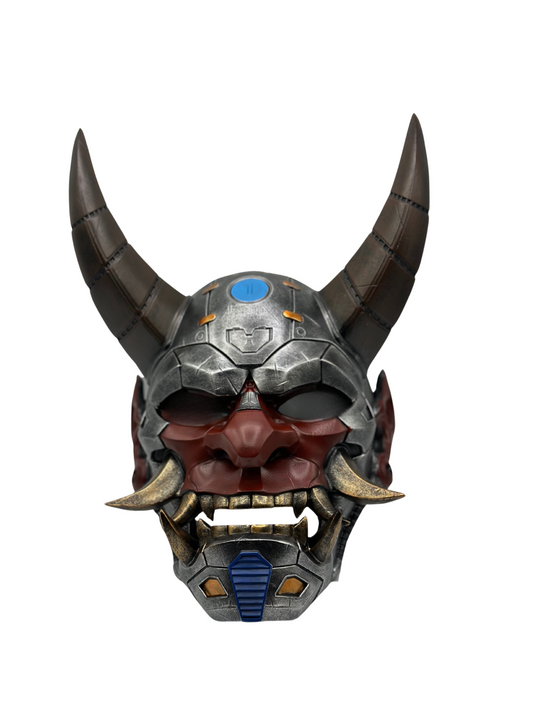 Tragbare japanische Oni-Maske – handgefertigte Dämonenmaske aus Harz im mechanischen Stil – Samurai-Maske