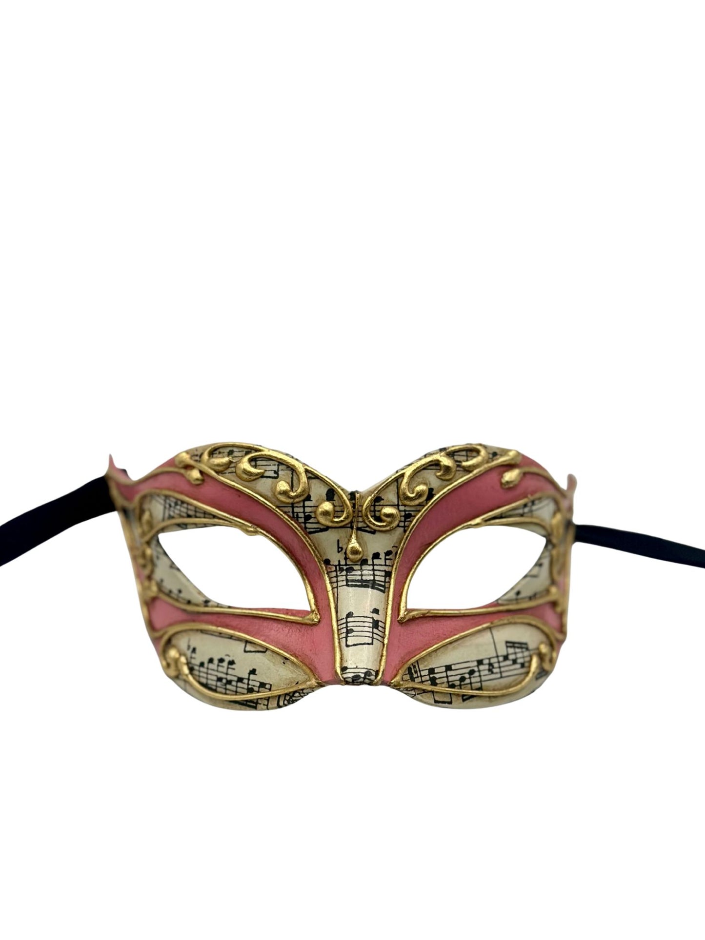 Venetiaans Masker – Roze met Gouden Details en Muzieknoten