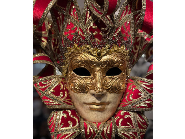Masque vénitien Jester en rouge'et visage doré