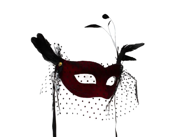 red mask with voile, mask for woman, valentine day mask, luxury mask