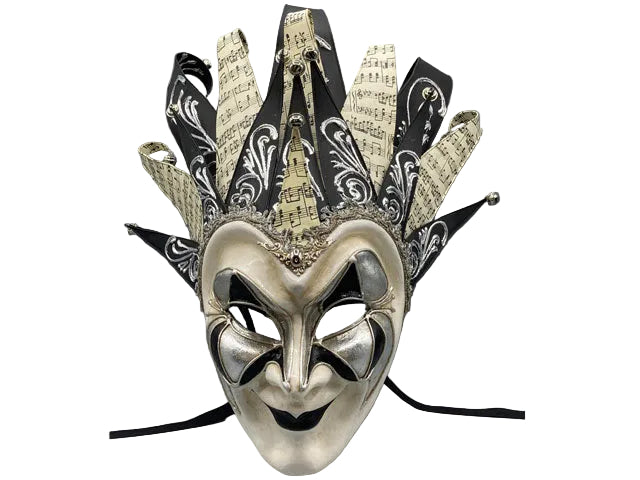 Black Joker Mask, Venetian joker mask In black and silver