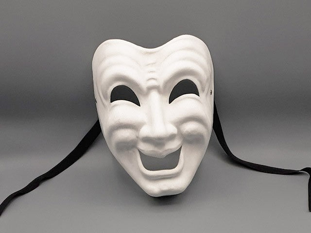 Masque artisanal du milieu du siècle dernier représentant la comédie et la tragédie du théâtre grec Masque artisanal du milieu du siècle dernier représentant la comédie et la tragédie du théâtre grec