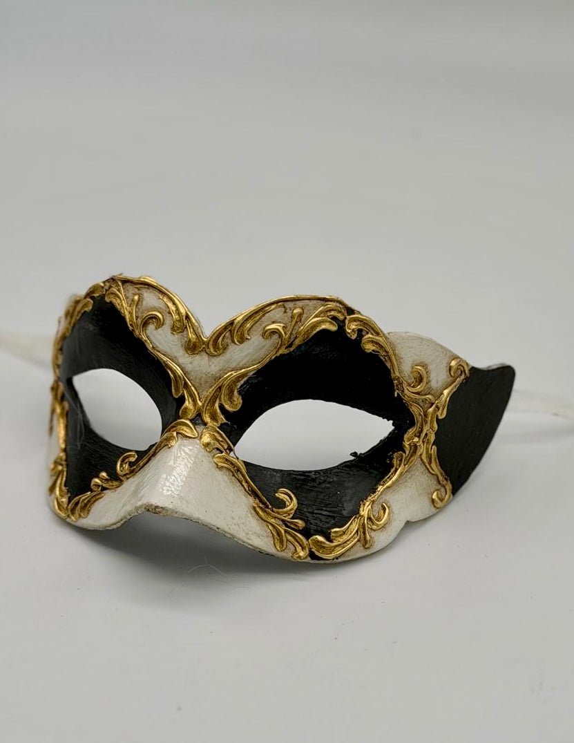 Venetiaans Kindermasker - Zwart, Wit & Goud