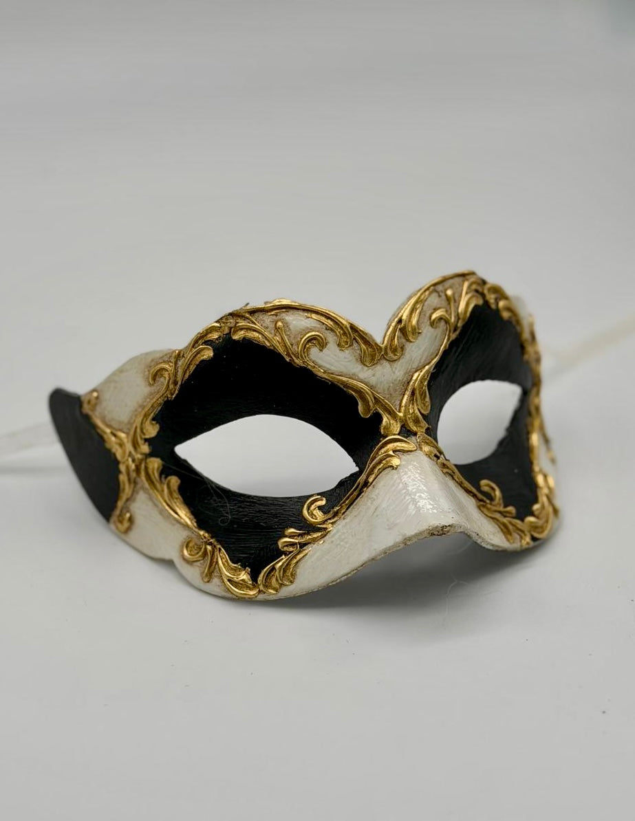 Venetiaans Kindermasker - Zwart, Wit & Goud