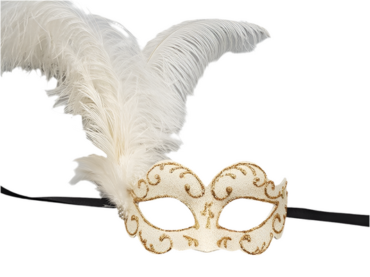 Ballmaske mit weißen Federbusch