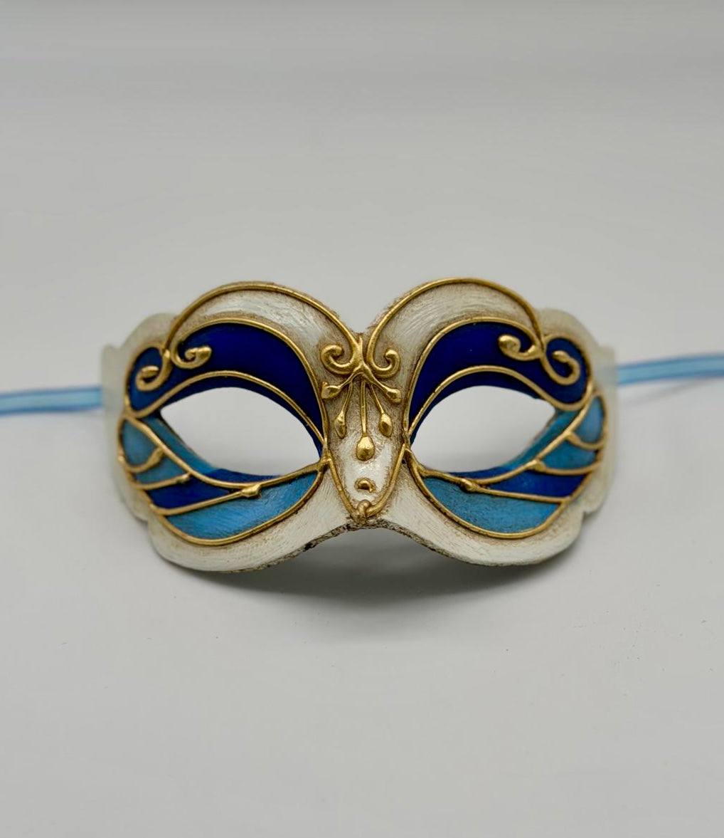 Venezianische Kindermaske - Zwei Blautöne & Gold