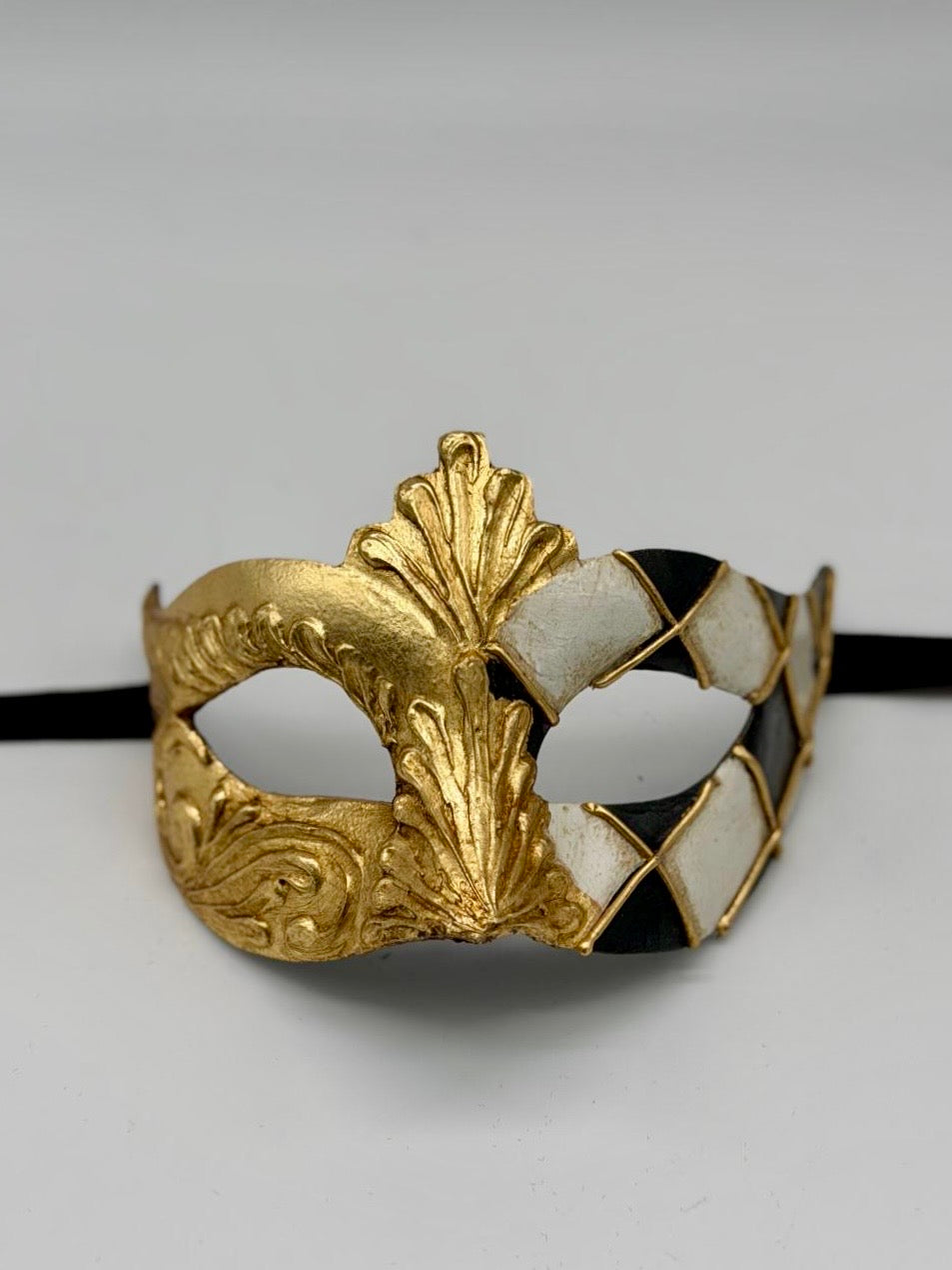 Venetian Harlequin Mask in Gold, Black & White