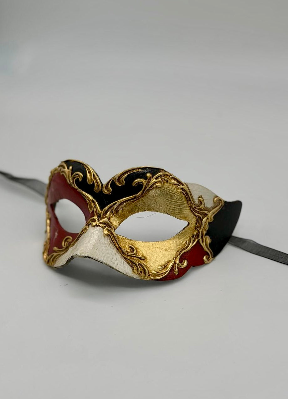 Masque vénitien pour enfant - Rouge, doré, noir et blanc