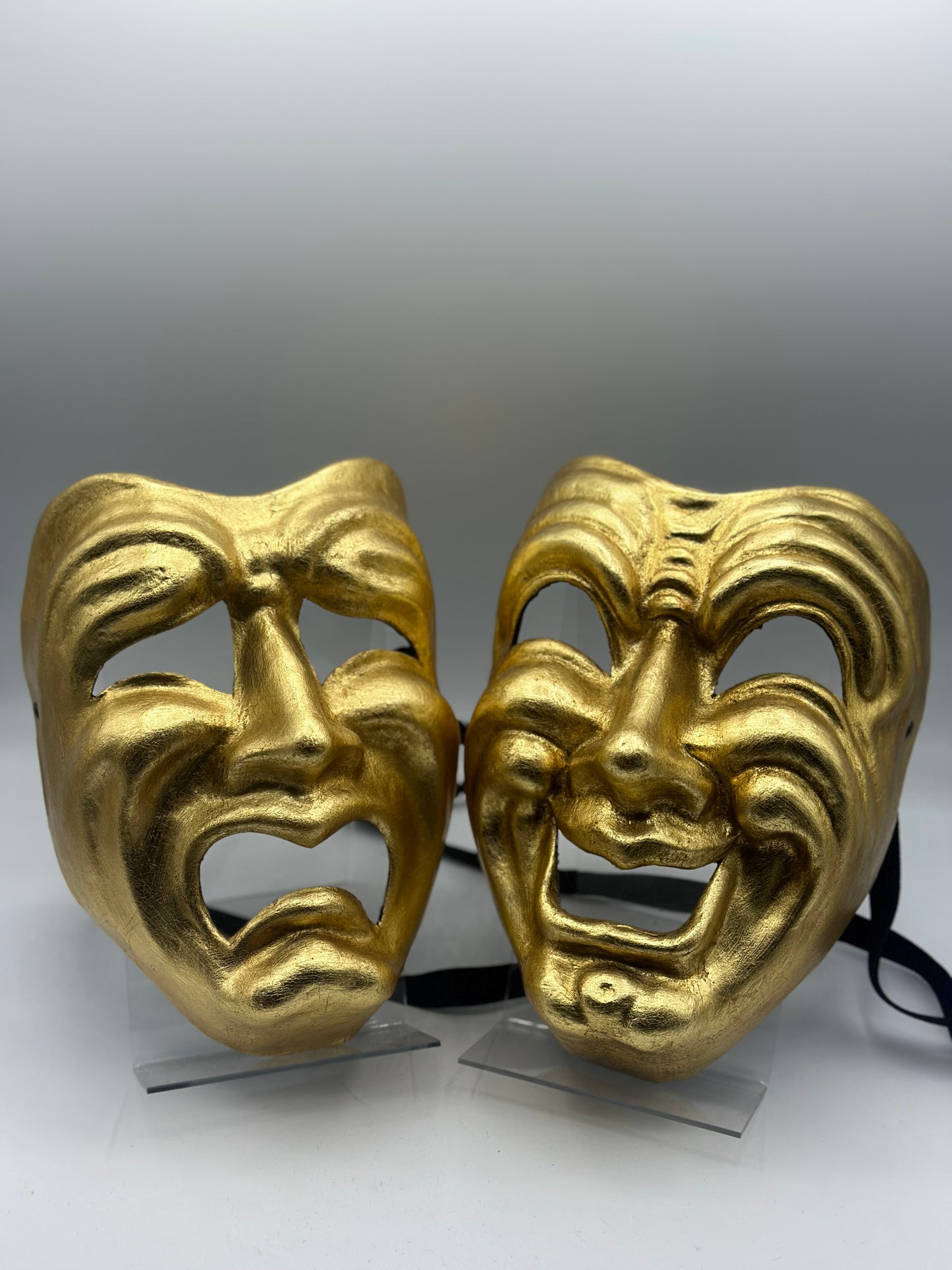 Set Tragedy and Comedy mask in gold - Comedia dell'arte masks.