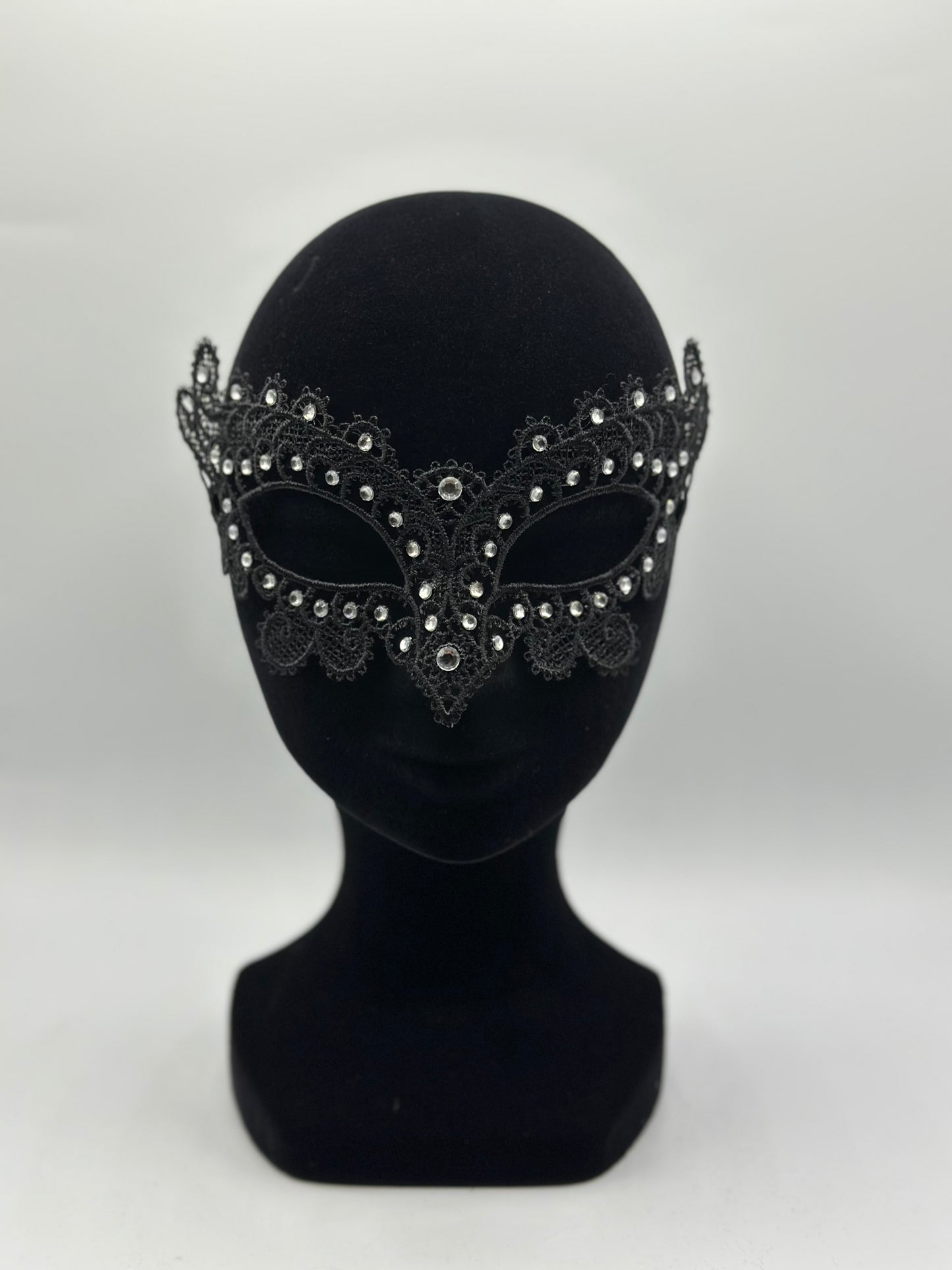 Máscara de encaje negro con piedras strass - Máscara negra veneciana
