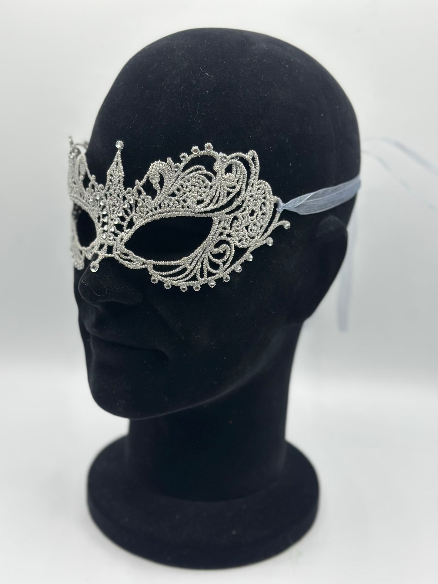Lace mask silver with strass stones - Silver mask Venetian