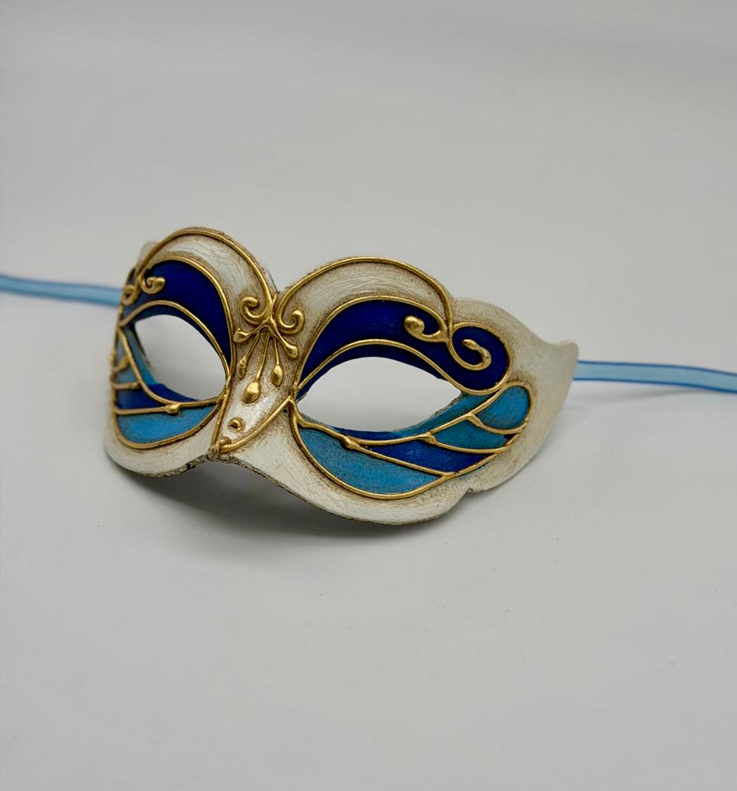 Venezianische Kindermaske - Zwei Blautöne & Gold