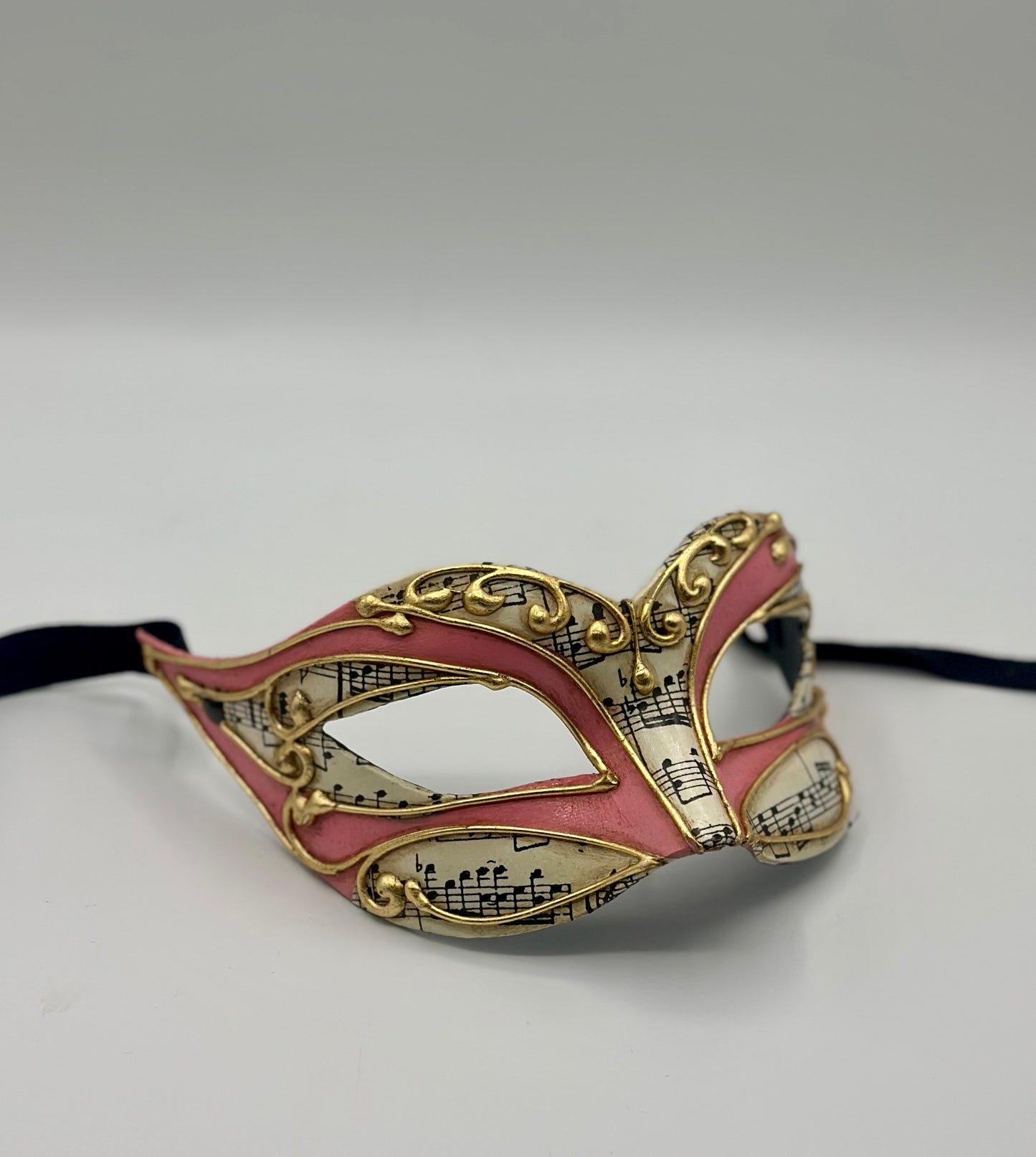 Masque de mascarade vénitien – Rose avec détails dorés et notes de musique