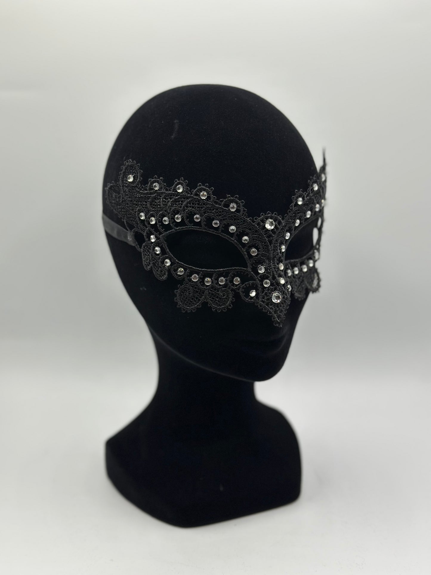 Máscara de encaje negro con piedras strass - Máscara negra veneciana