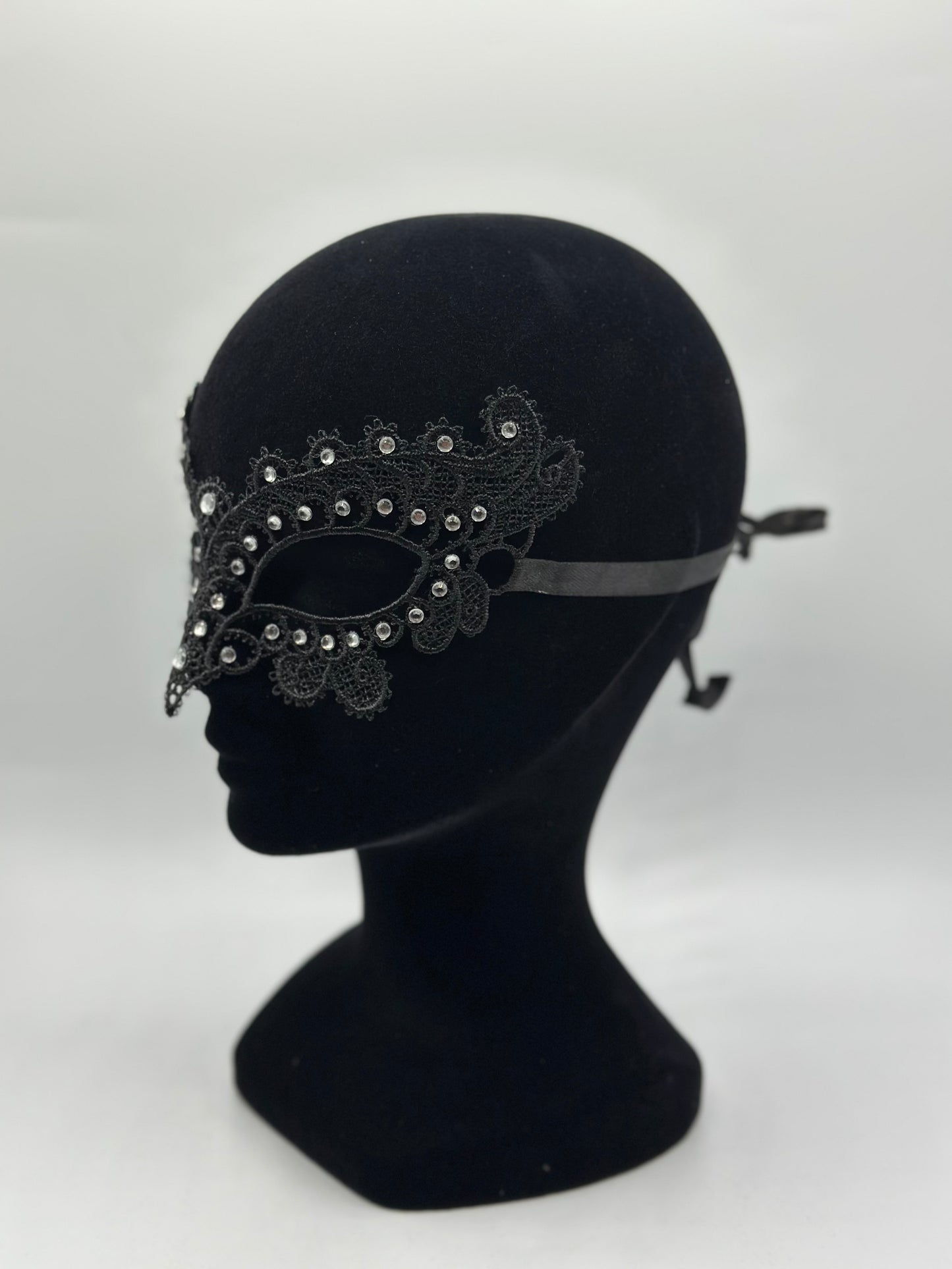 Máscara de encaje negro con piedras strass - Máscara negra veneciana