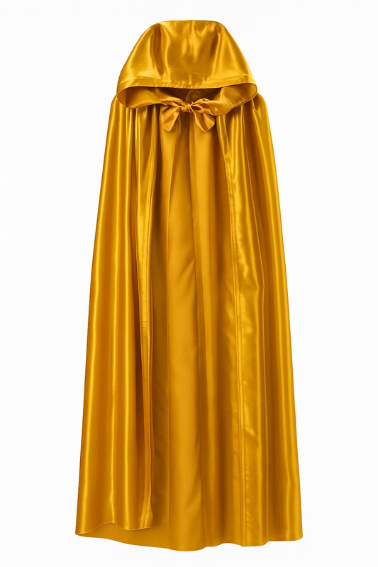 Venetiaanse cape met capuchon in goud satijn - Halloween cape goud 