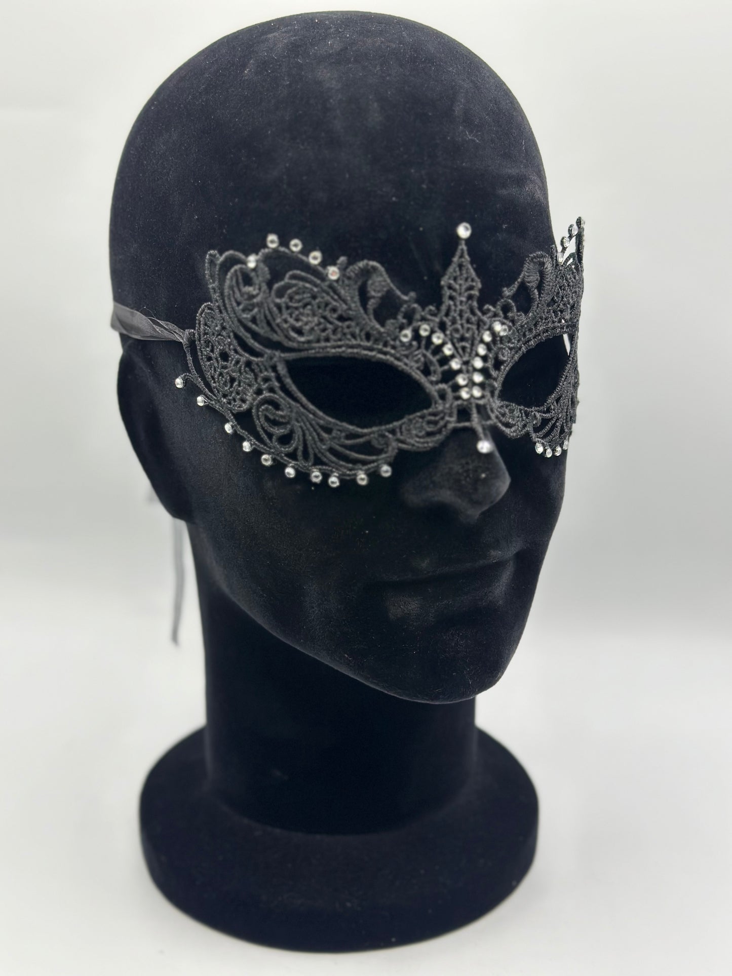 Máscara de encaje negro con piedras strass - Máscara veneciana Negra