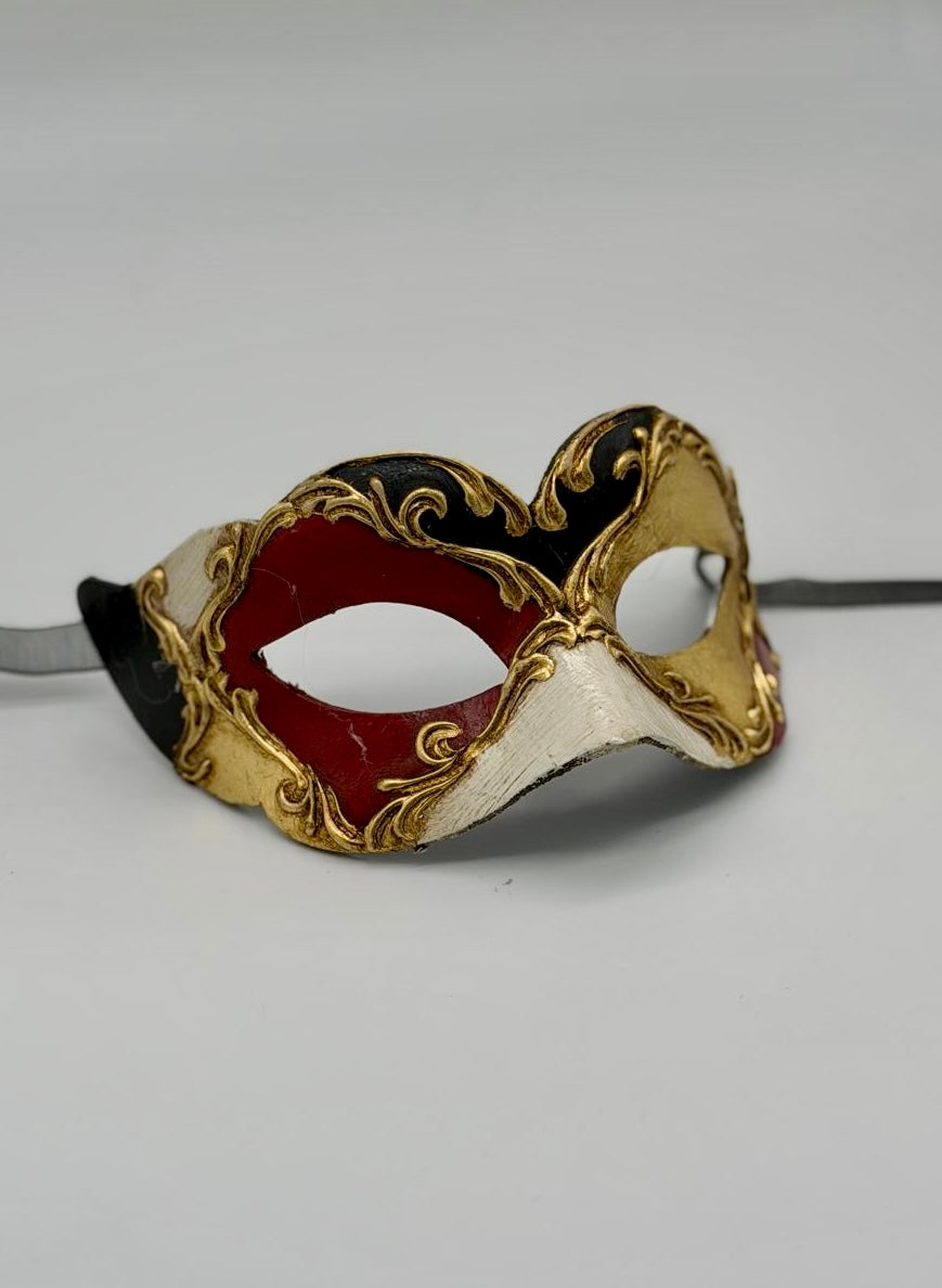 Masque vénitien pour enfant - Rouge, doré, noir et blanc