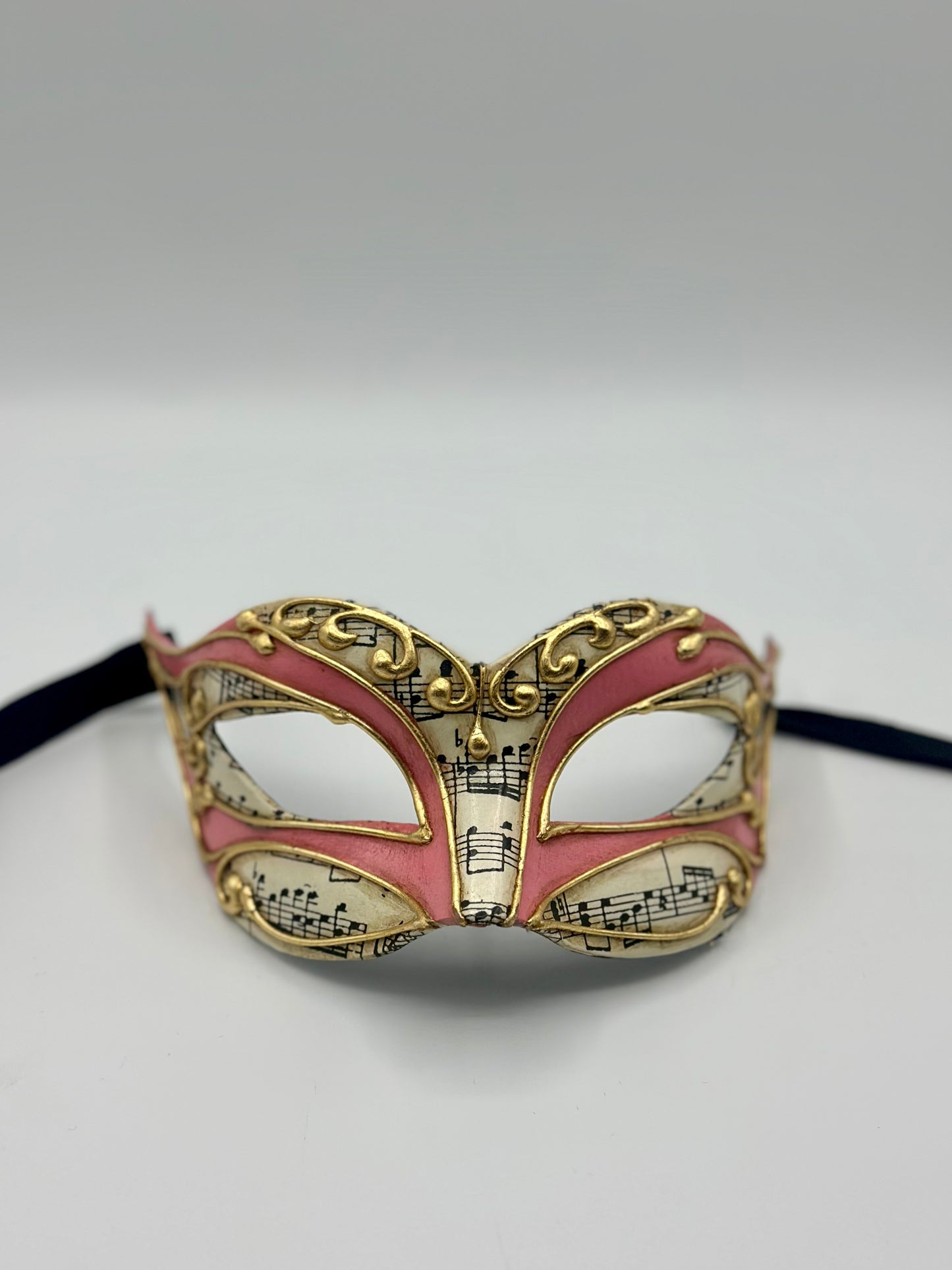 Masque de mascarade vénitien – Rose avec détails dorés et notes de musique