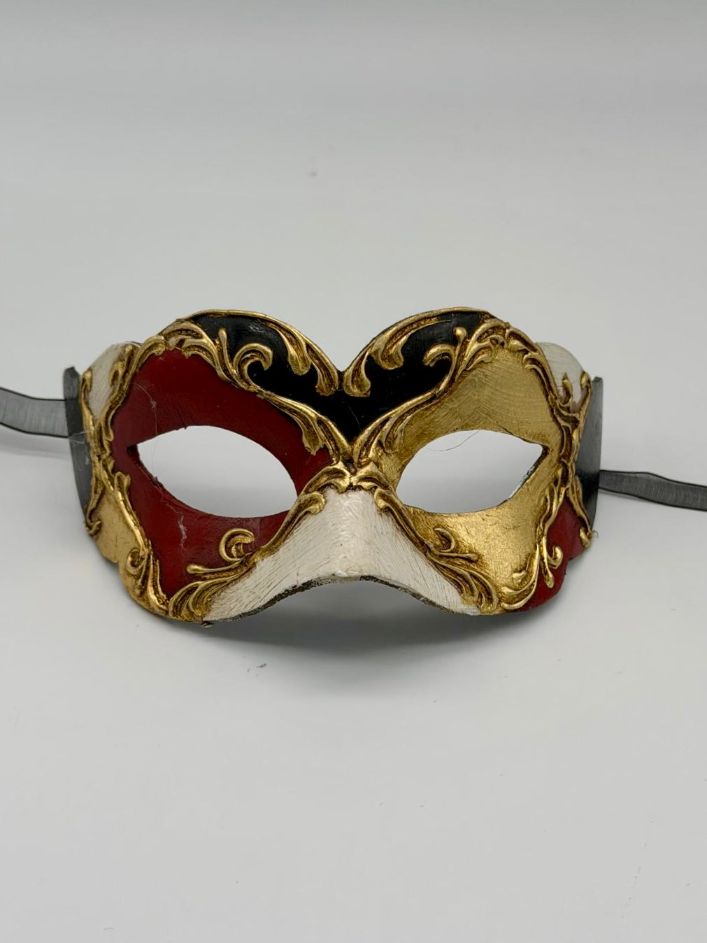 Masque vénitien pour enfant - Rouge, doré, noir et blanc