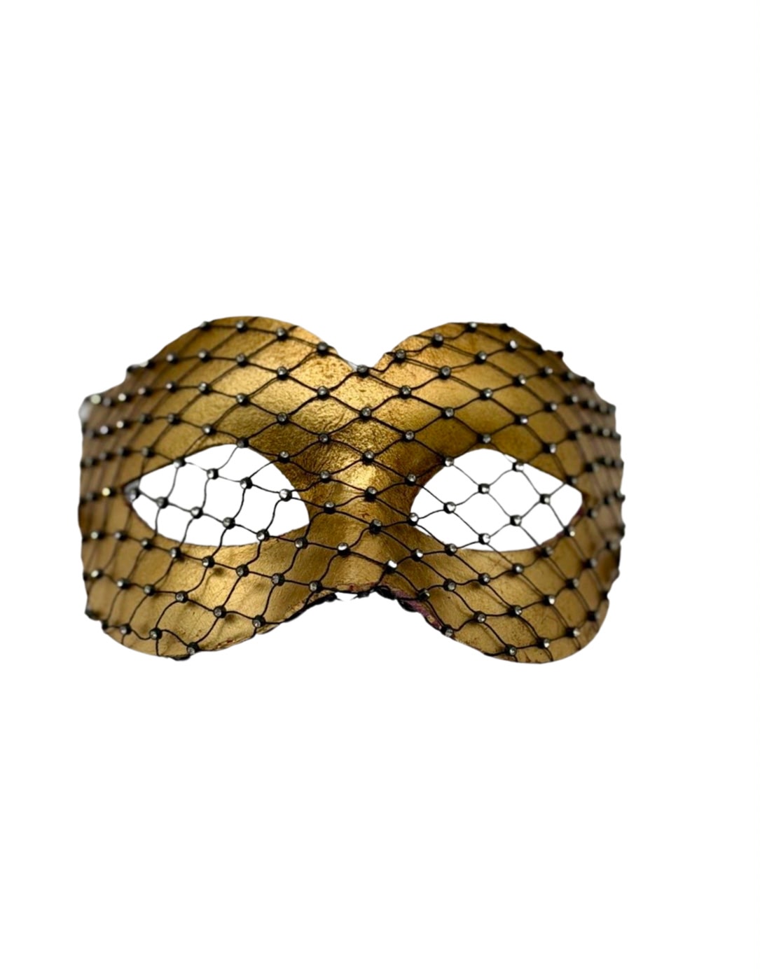 Gold Venetian Masquerade Mask with Crystal Net Overlay "Emily"