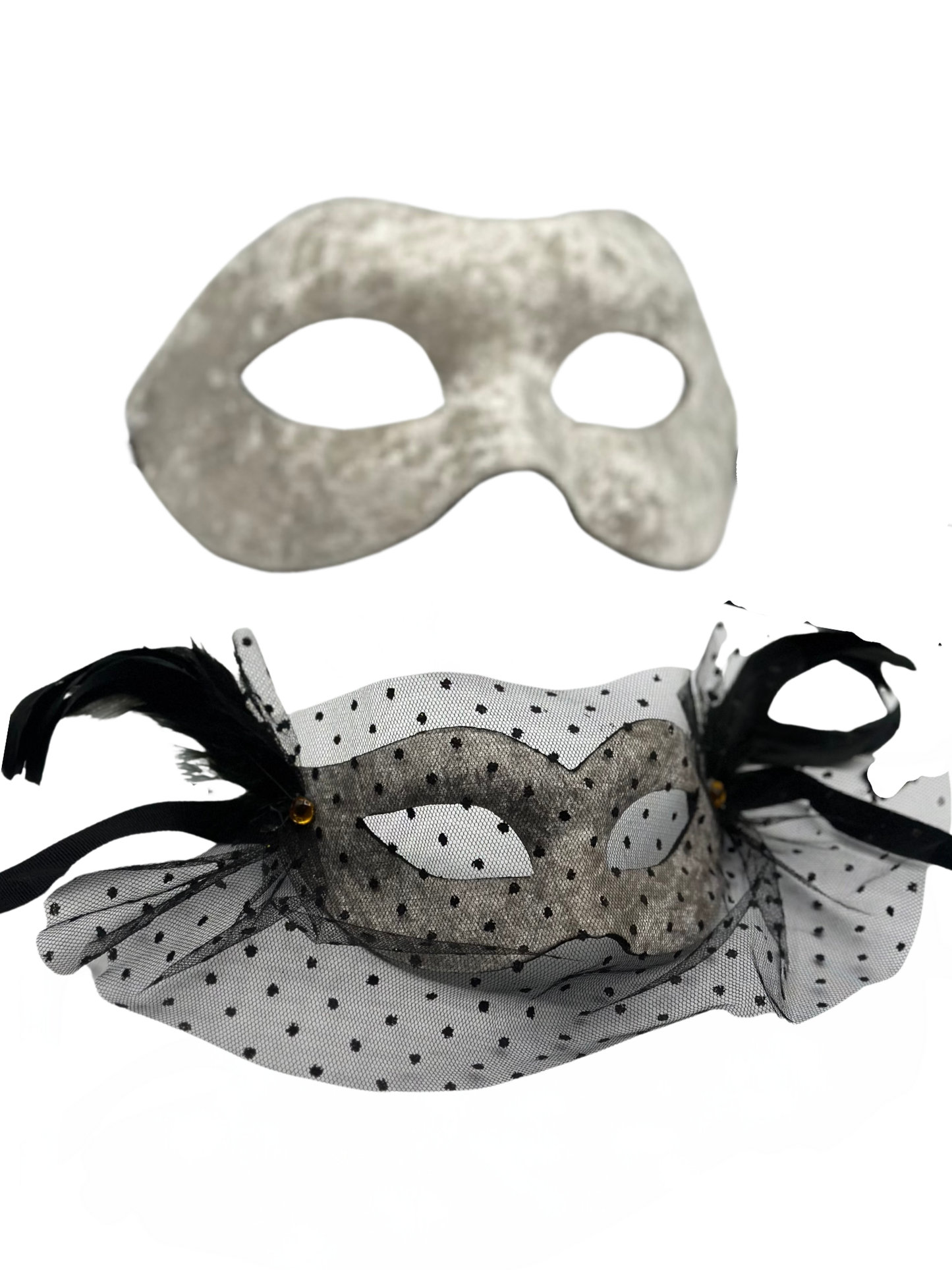 Two Venetian ball masks - man and woman mask - in white velvet - Couple mask white
