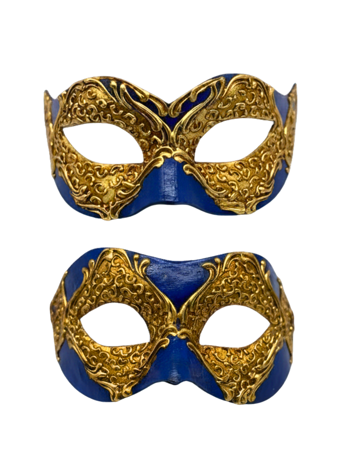 Ensemble de masques de couple vénitiens bleu or – Masques de bal masqué assortis