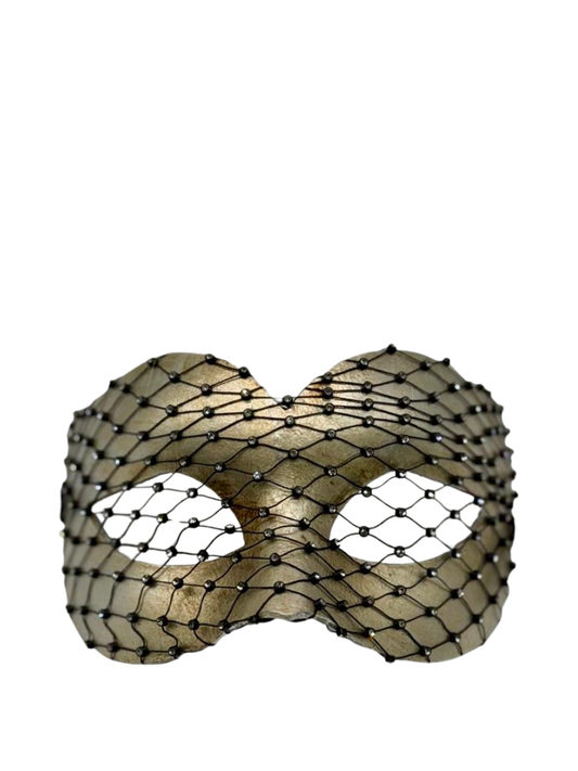 Silver Venetian Masquerade Mask with Crystal Net Overlay "Emily"