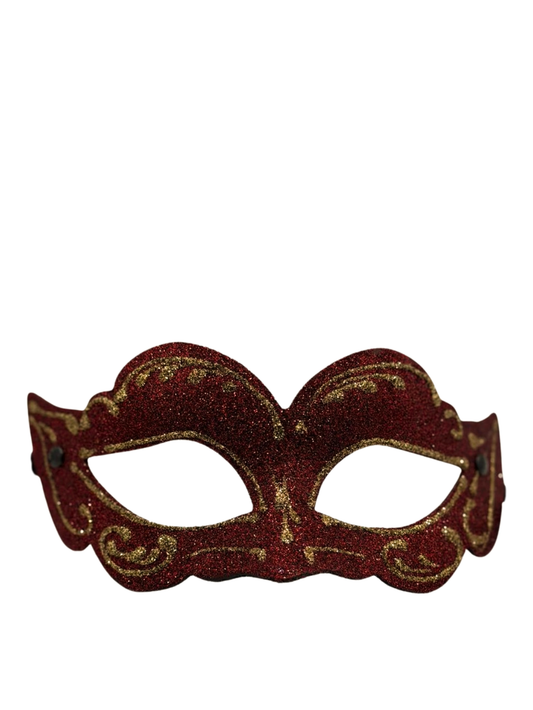 Rote venezianische Glitzermaske – Maskerade-Maske mit goldenen Details