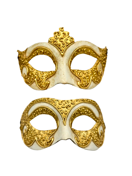 Set van 2 Venetiaanse Maskers in Goud & Ivoor