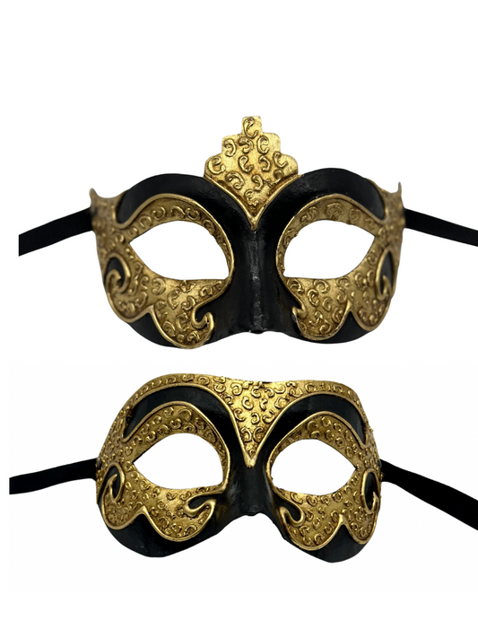 Venetiaanse Masker Set – Zwart & Goud – Heren & Damesmodel – 2-delig