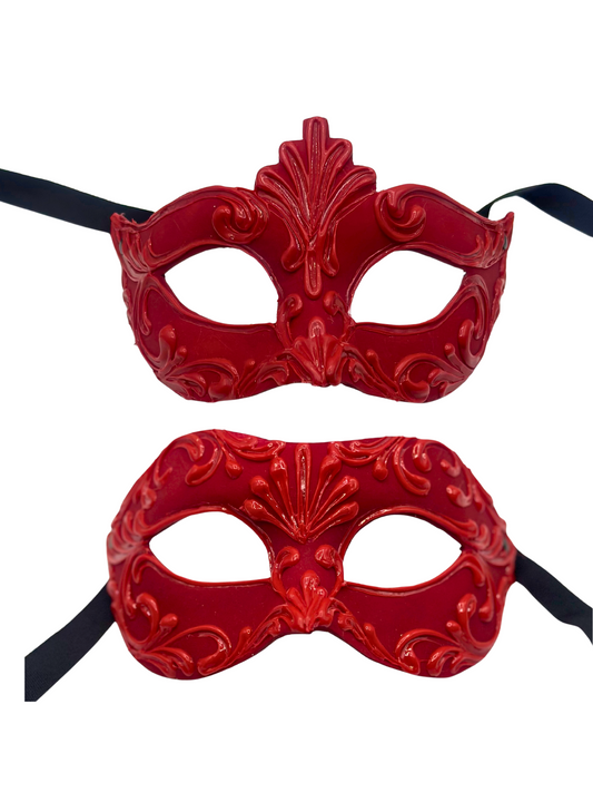 Venetiaanse Masker Set voor Koppels – Luxe rood op rood barok 