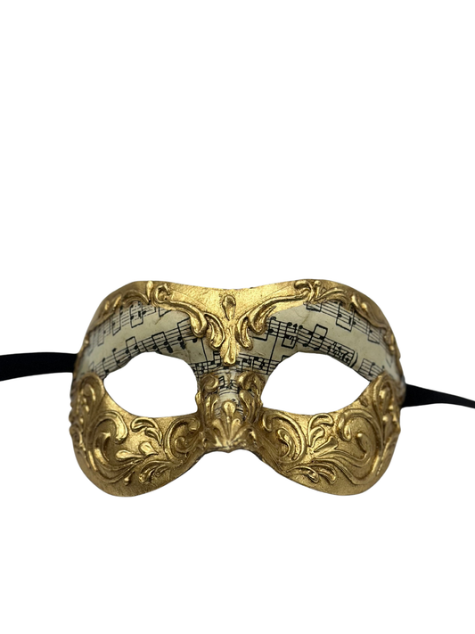 Venetiaans Muzieknoten Masker – Goud met Barokke Details