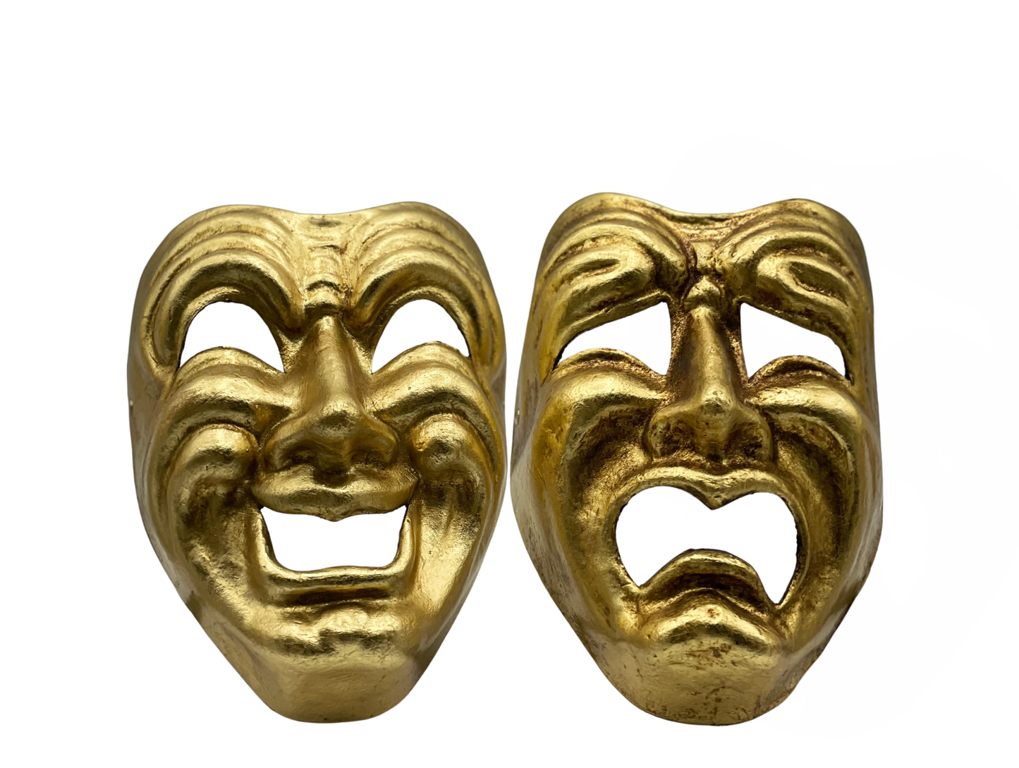 Set Tragödien- und Komödienmasken in Gold - Comedia dell'arte-Masken.