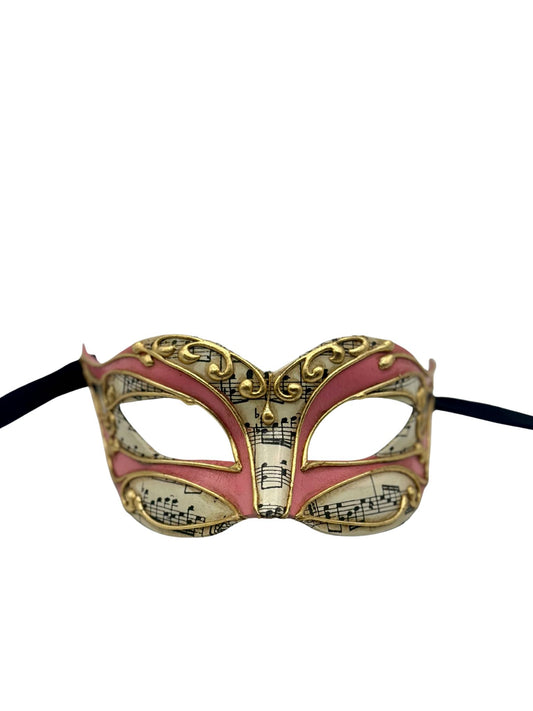 Venetian Masquerade Mask – Pink with Gold Details and Music Notes