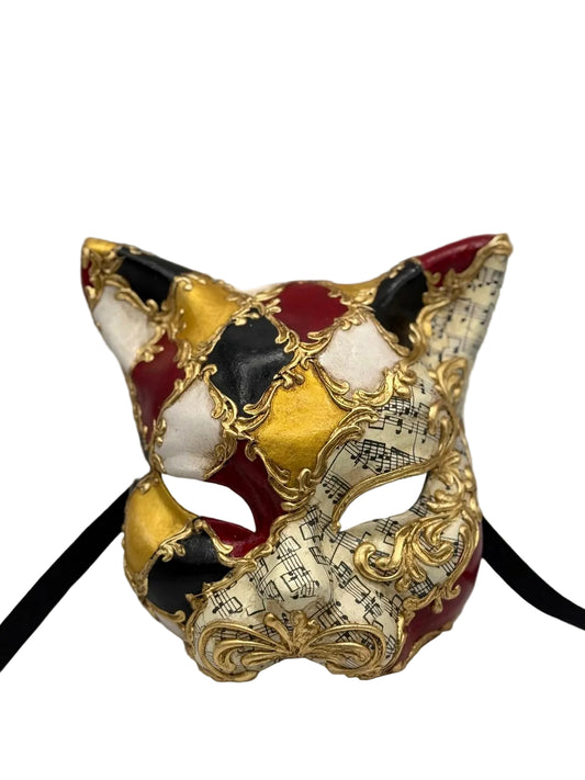 Venezianische Katzenmaske – Barocker Harlekin mit musikalischen Details