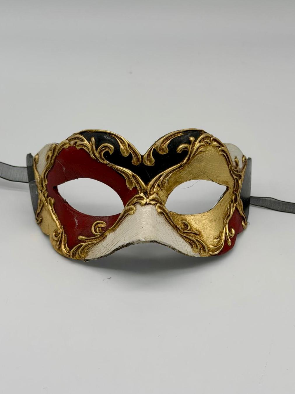 Masque vénitien pour enfant - Rouge, doré, noir et blanc