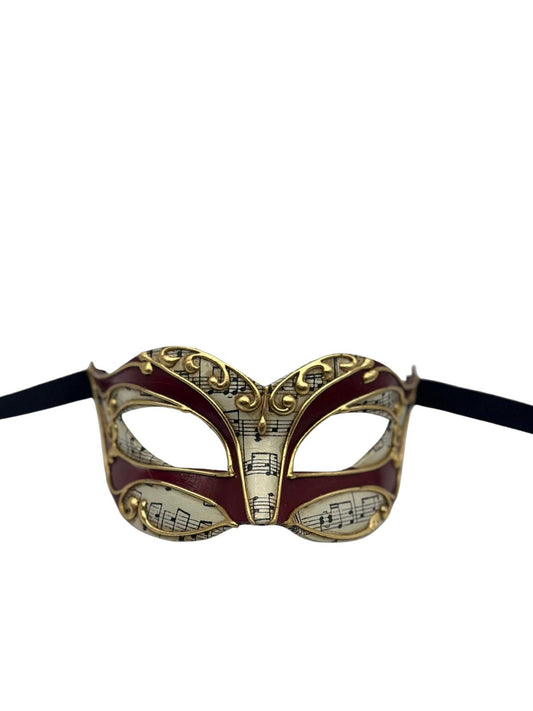 Venetian Music Notes Mask – Red & Gold Baroque Masquerade Mask | Carnival | Costume Party | Masquerade Ball