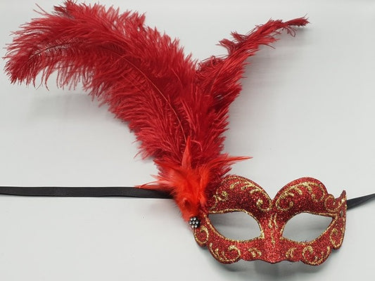 Masque de bal à plumet rouge